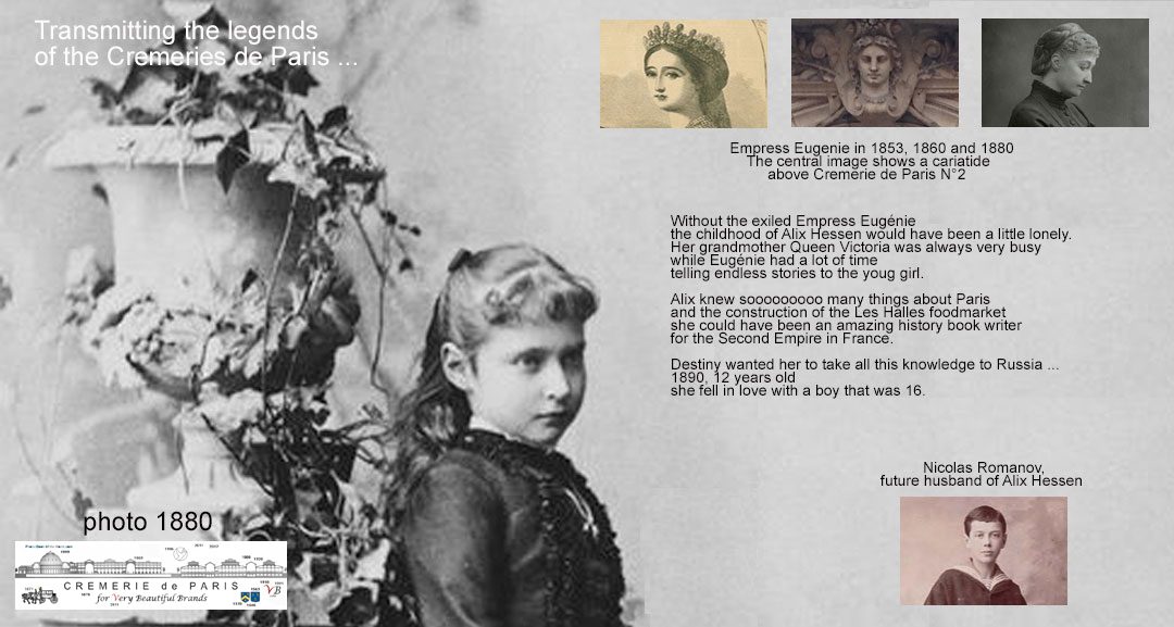 Photographie de 1880 montrant Alix de Hesse enfant, dans un décor de feuillage